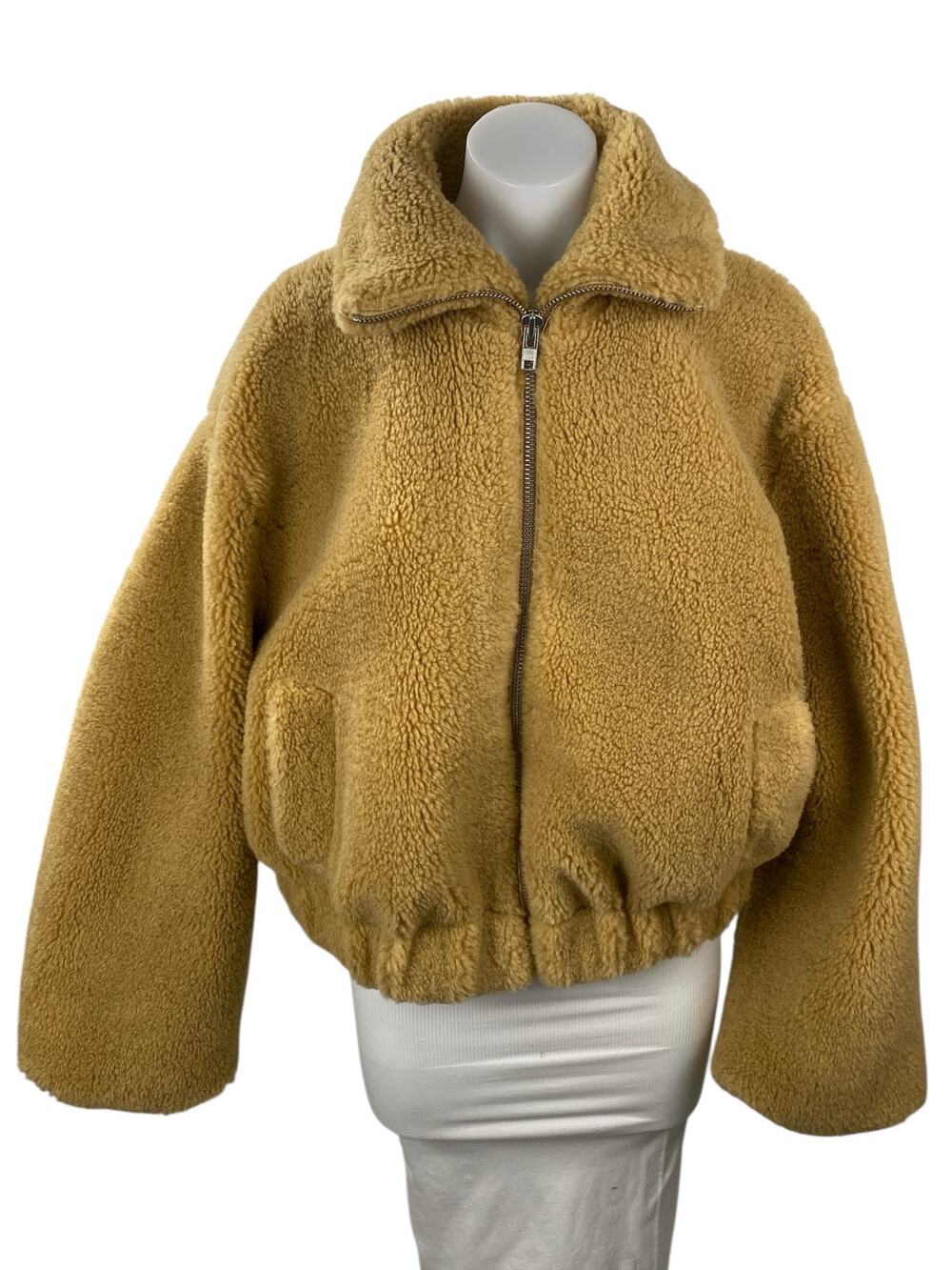 Free People Get Cozy Teddy Women's Brown Fleece Long Sleeve Bomber Coat Jacket S